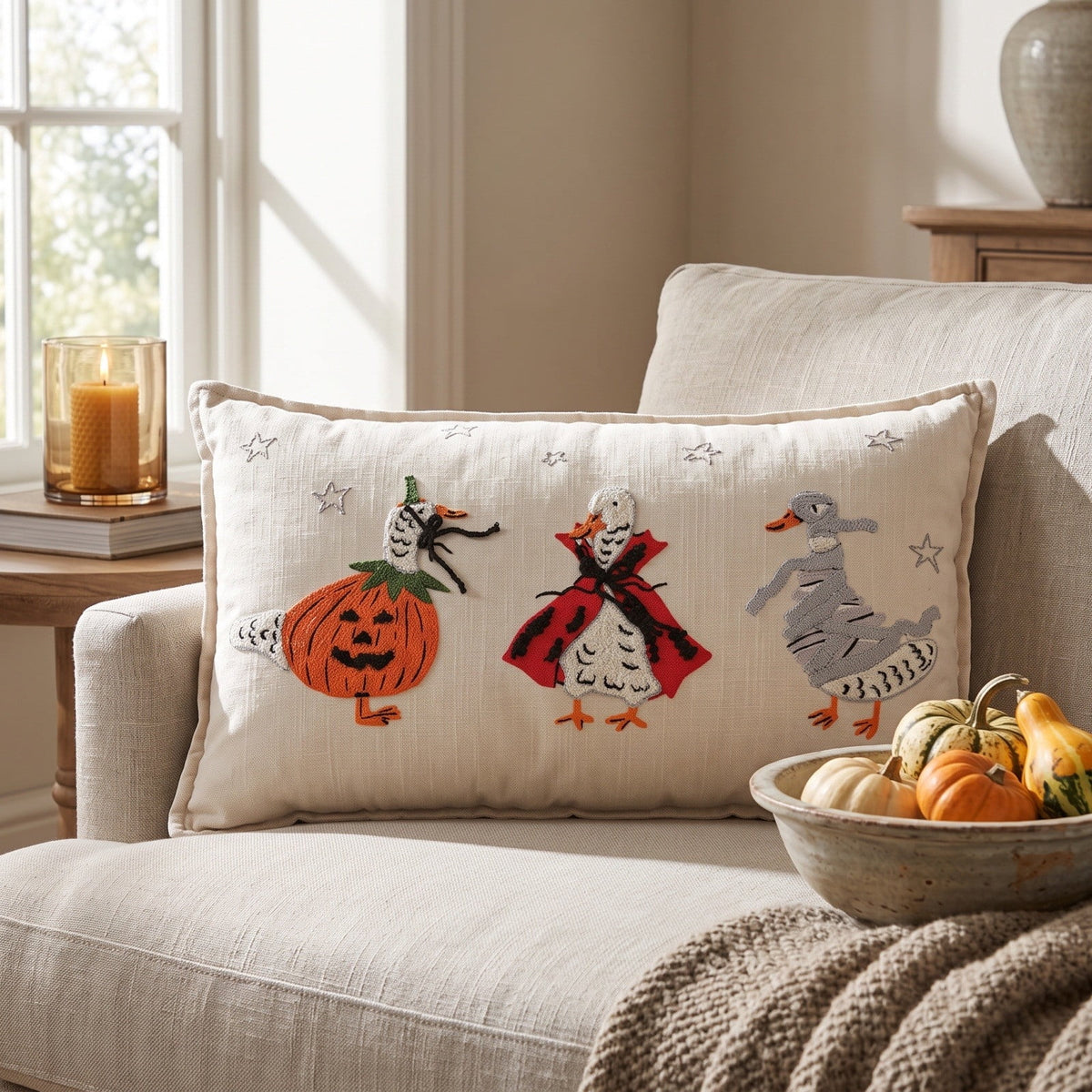 Cute Reading Ghost Plush Throw Pillow, Halloween Book & Pumpkin Bucket Ghost Stuffed Cushion, Spooky Season Decorative Pillow, for Sofa, Bedroom, Party Decor