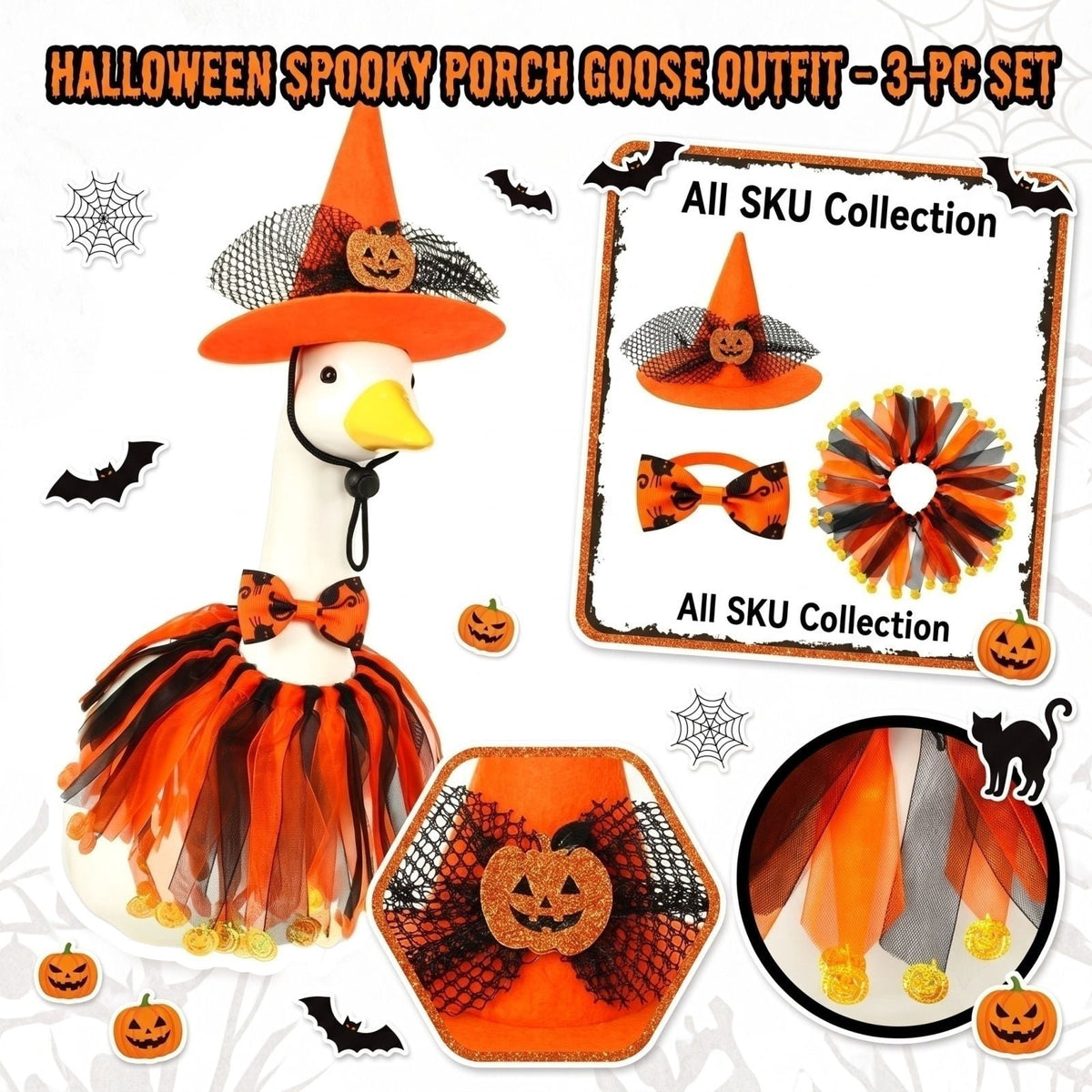 Halloween Garden Porch Decor, Porch Goose Outfits Halloween, 23 Inch Porch Goose Outfits, Witch Dress and Hat Set, Fits 23X11X26 Inch Standing Plush Goose for Front Porch Lawn