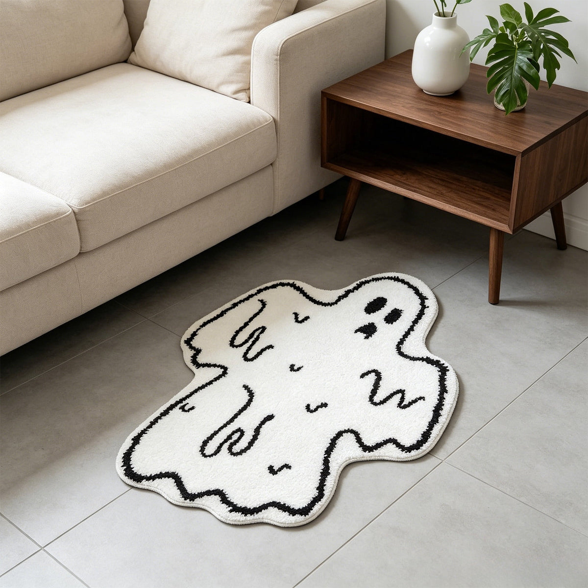 Halloween Decor White Ghost Rug 24x16 inches, Handmade Tufted Fluffy Aesthetic Area Rugs, Cute Soft Cool Non Slip Floor Carpet Bath mat, Living Room, Bathroom, playroom, Kitchen