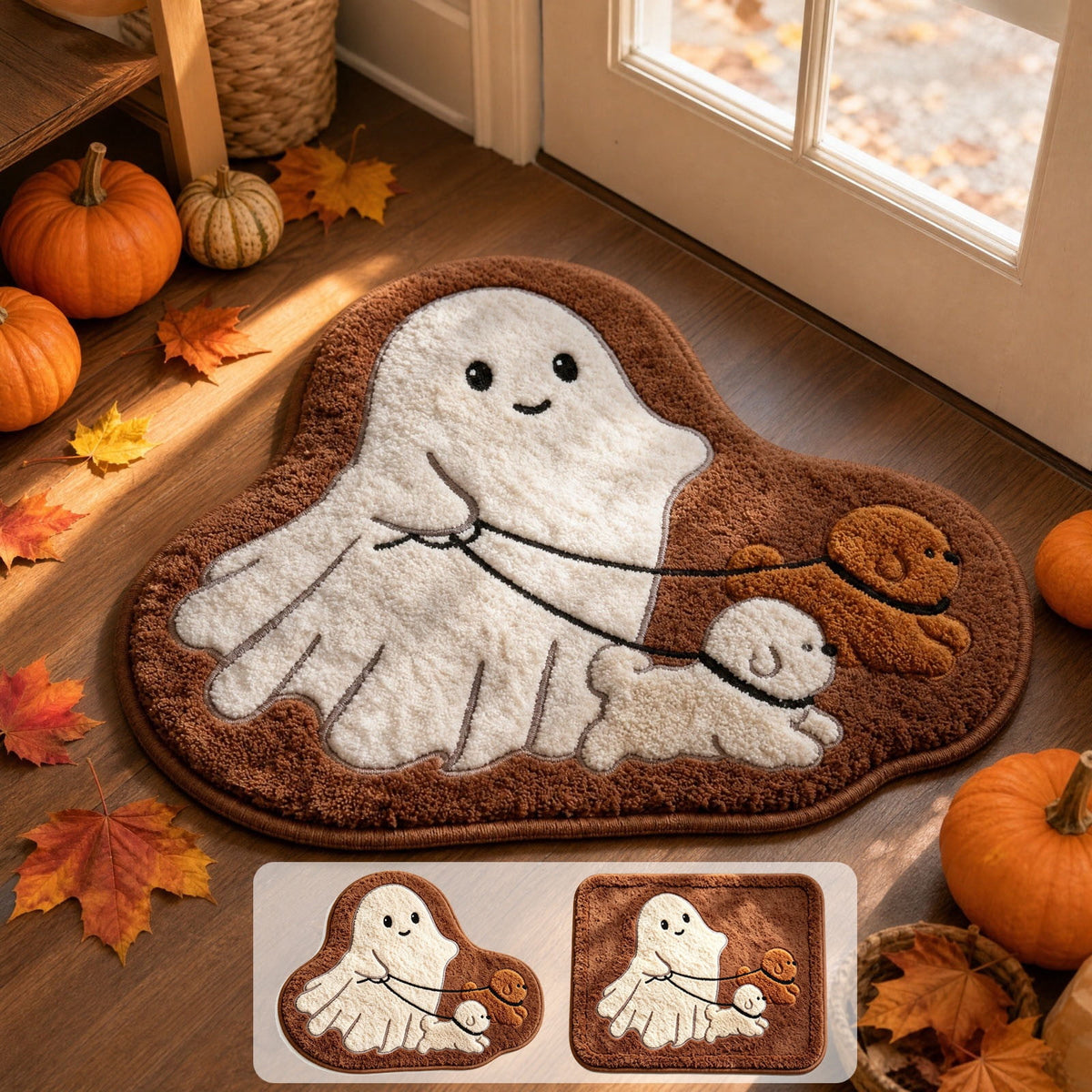 Halloween Bath Mat Ghost Multicolor Irregular Mat 27.56x17.72in Polyester Skidproof & Absorbent for Bathroom Entryway Living Room Halloween Door Mat by MPOISVA