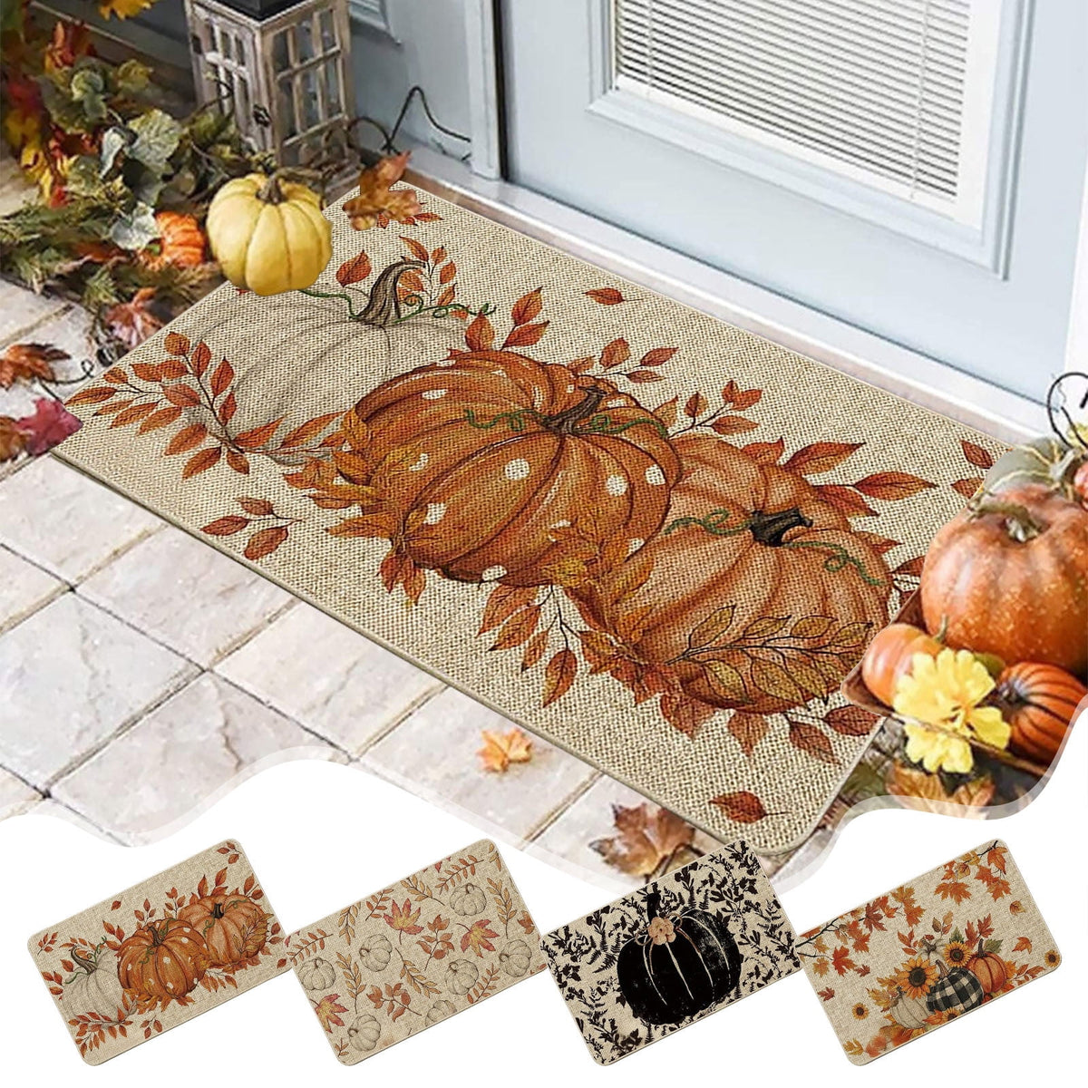 Halloween Door Mat Pumpkin Absorbent Skidproof Mat 23.62x15.35in Polyester Skidproof & Water Absorbent for Front Door Bathroom Kitchen Entryway Halloween Door Mat by MPOISVA