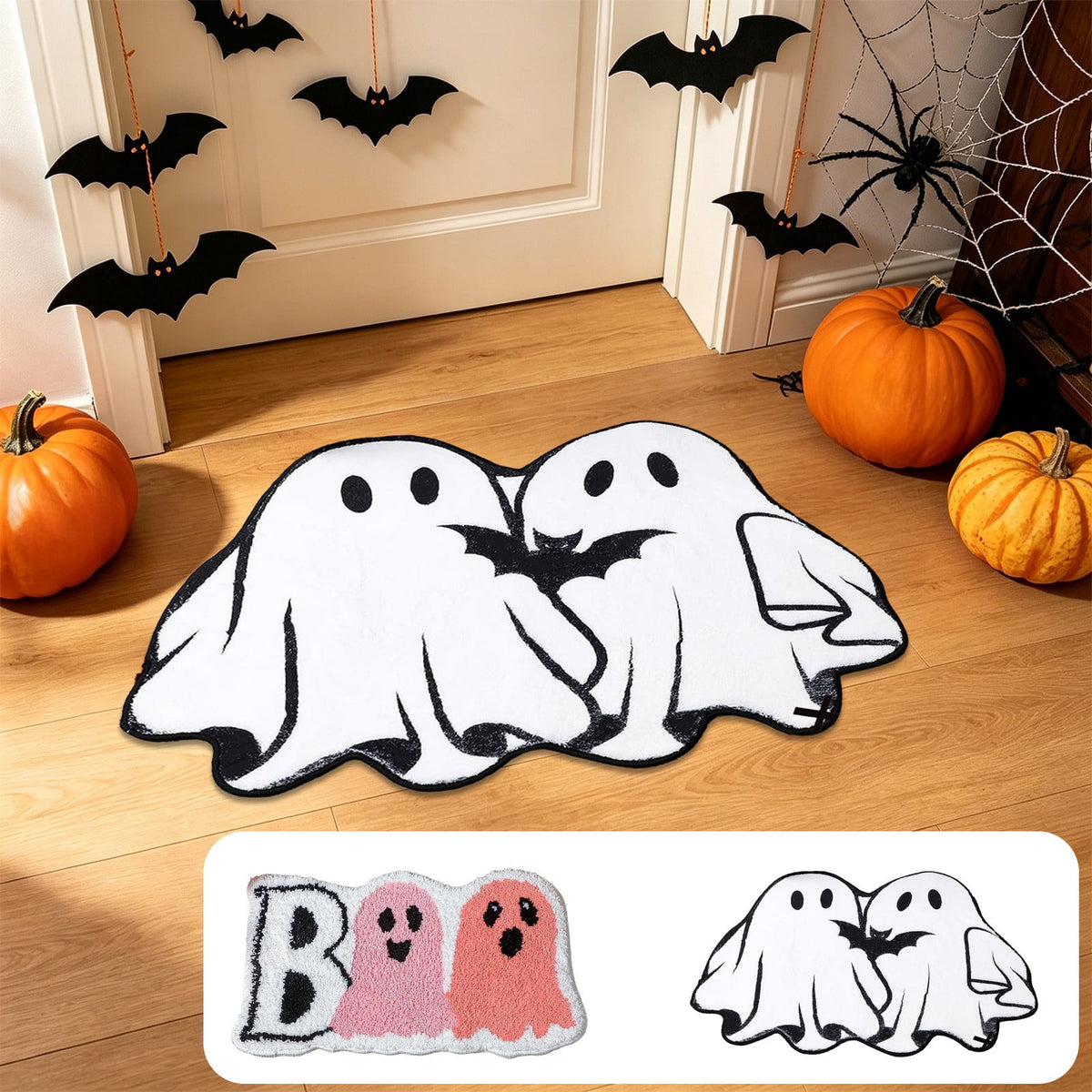 Halloween Bath Mat Ghost Multicolor Irregular Mat 27.56x17.72in Polyester Skidproof & Absorbent for Bathroom Entryway Living Room Halloween Door Mat by MPOISVA