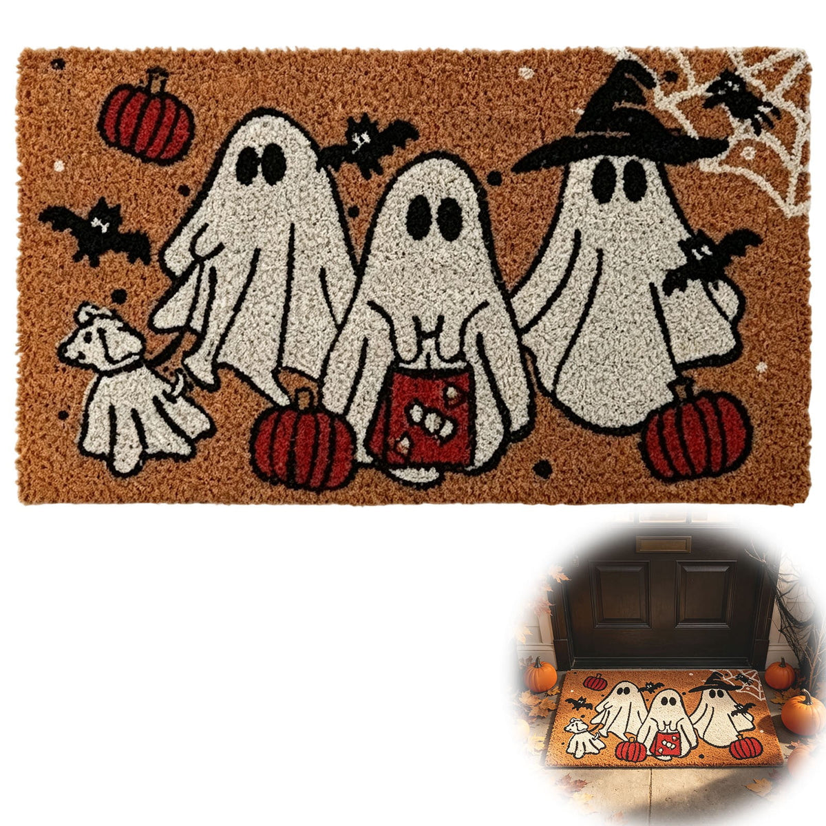 Halloween Doormat Vintage Retro Style Mat 23.6x15.7in Secure-Grip Absorbent Coir Look Entryway Rug for Front Porch Indoor Outdoor Decor by OVFUIZ