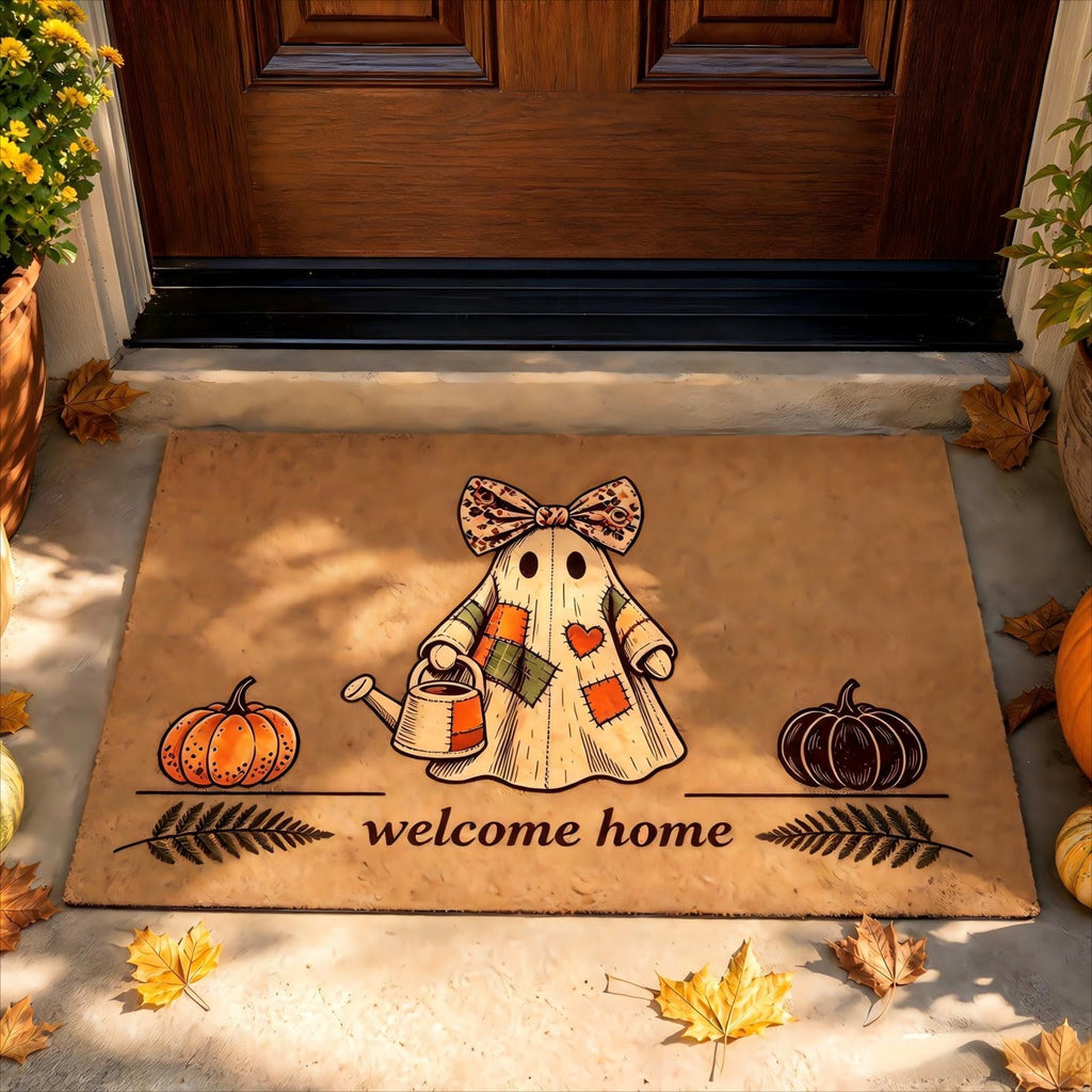 Halloween Doormat Vintage Retro Style Mat 23.6x15.7in Secure-Grip Absorbent Coir Look Entryway Rug for Front Porch Indoor Outdoor Decor by OVFUIZ