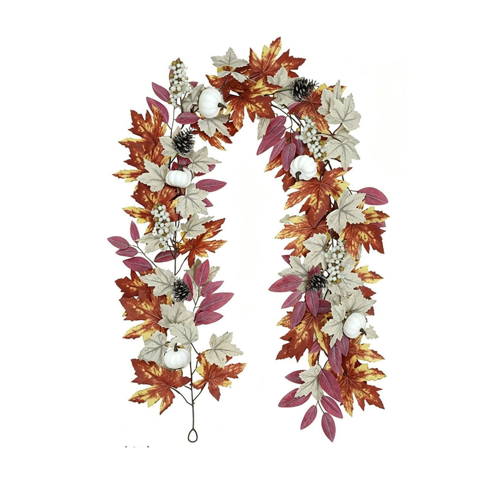 Halloween Artificial Maple Leaf Pumpkin Vine with LED Lights 67-71 Inch Lighted Fall Foliage Garland for Home Halloween Holiday Party Decor