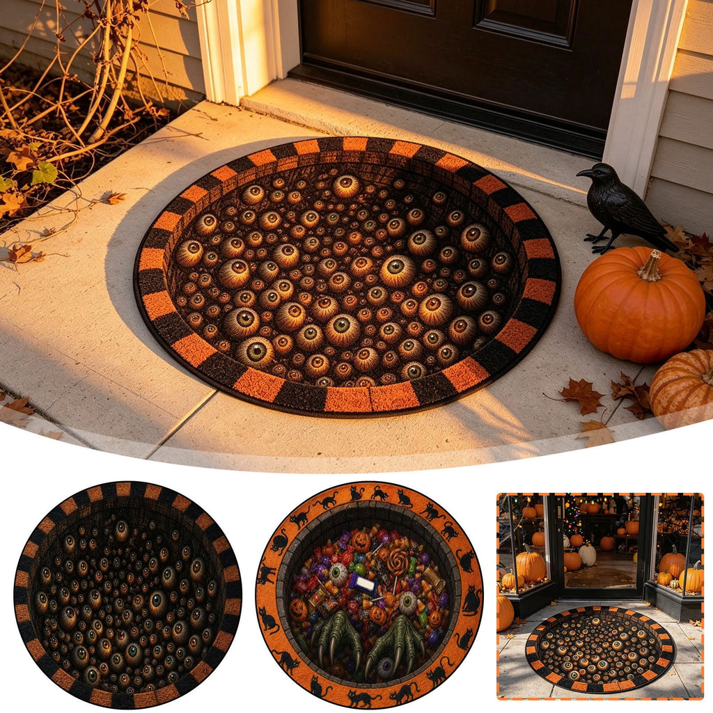 Halloween Round Rug Optical Ghost Pumpkin Mat 15.75in Diameter Polyester Skidproof & Soft for Entryway Bedroom Party by MPOISVA