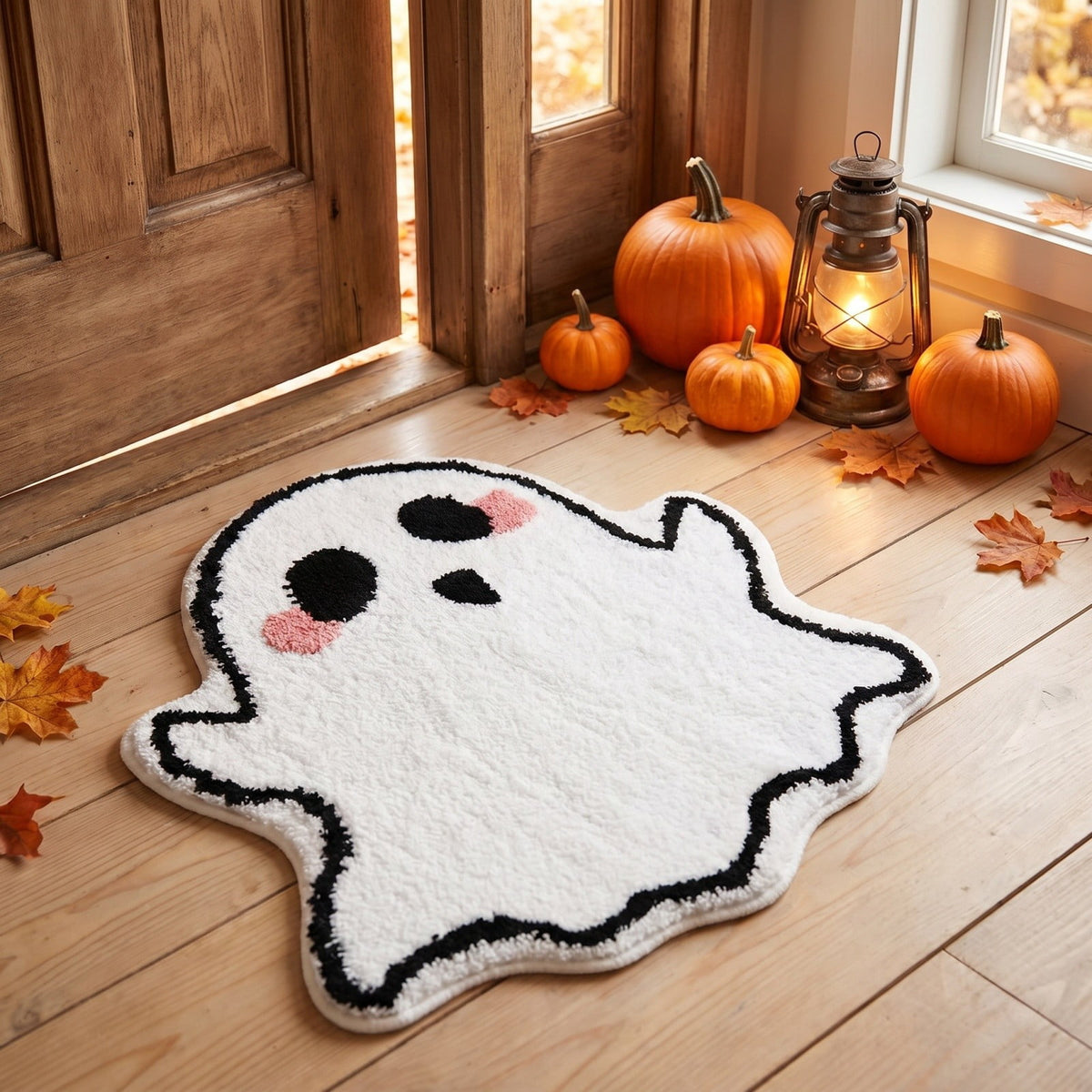 Halloween Decor White Ghost Rug 24x16 inches, Handmade Tufted Fluffy Aesthetic Area Rugs, Cute Soft Cool Non Slip Floor Carpet Bath mat, Living Room, Bathroom, playroom, Kitchen