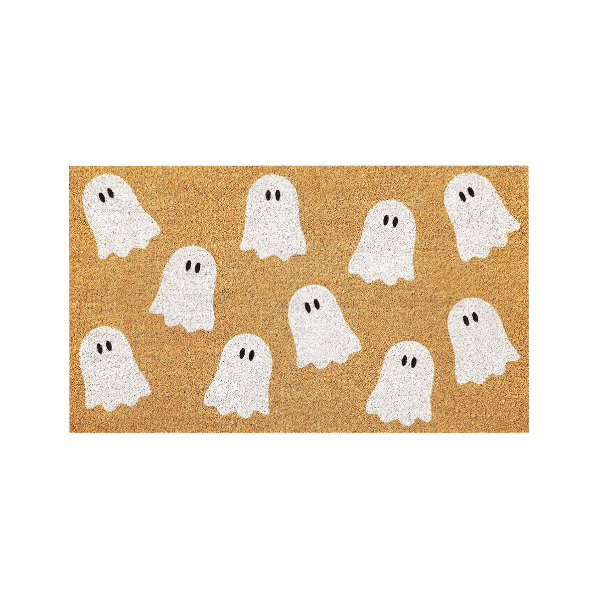 Halloween Ghost Coir Doormat, 17x30 Inch Outdoor Front Door Mat with Cute Ghost Design, Non Backing for Porch Entryway, Fall Welcome Floor Mat for Home Entrance (Coffee)