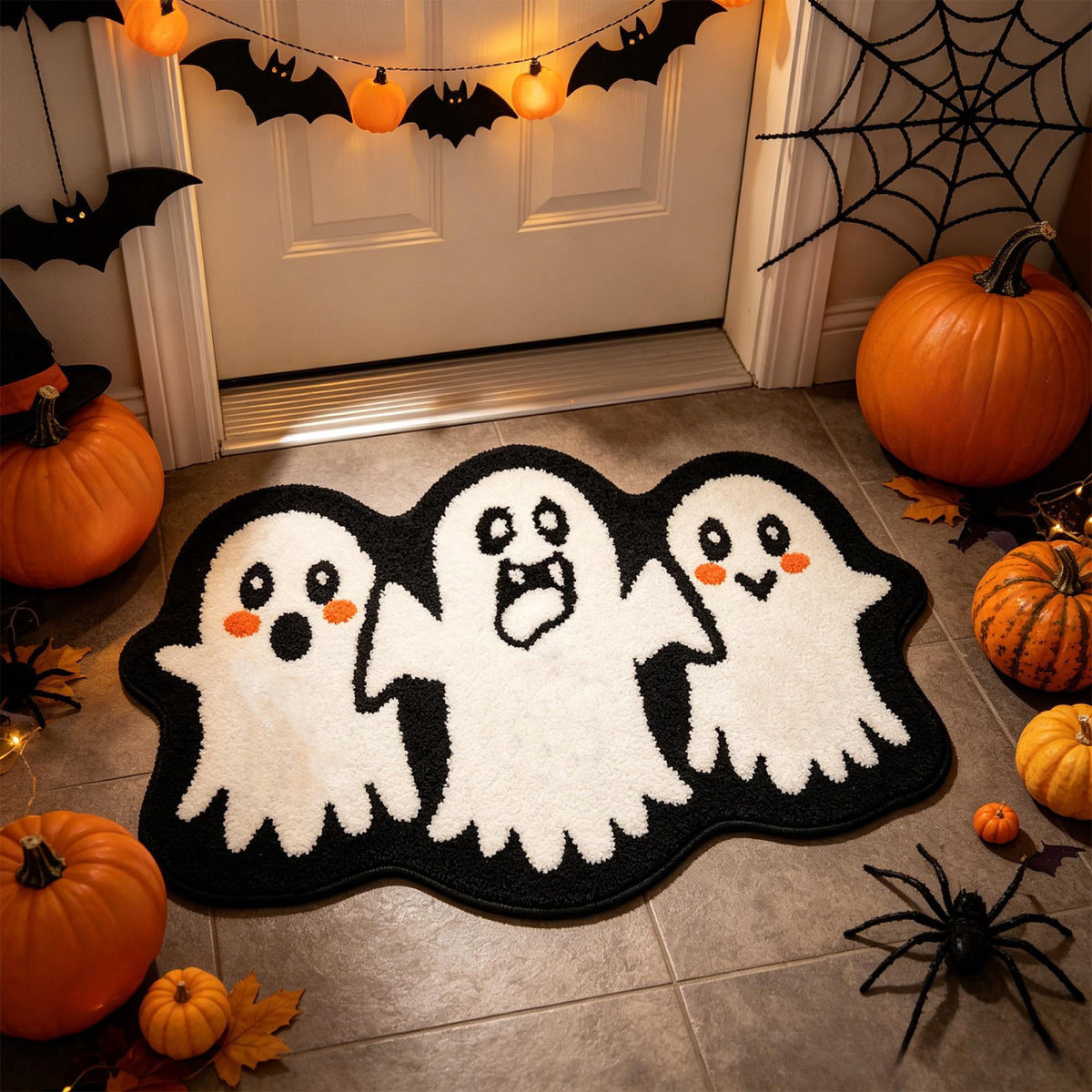 Halloween Wreath Shaped Rugs, Soft Indoor Mat for Entryway, Kitchen, Halloween Party, Pumpkin Witch Spooky Home Decor, 23.62x15.75 Inches
