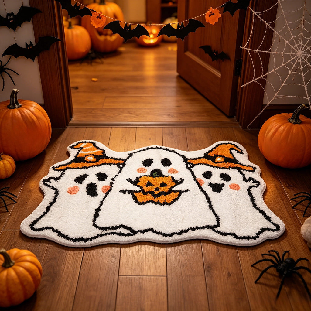 Halloween Wreath Shaped Rugs, Soft Indoor Mat for Entryway, Kitchen, Halloween Party, Pumpkin Witch Spooky Home Decor, 23.62x15.75 Inches