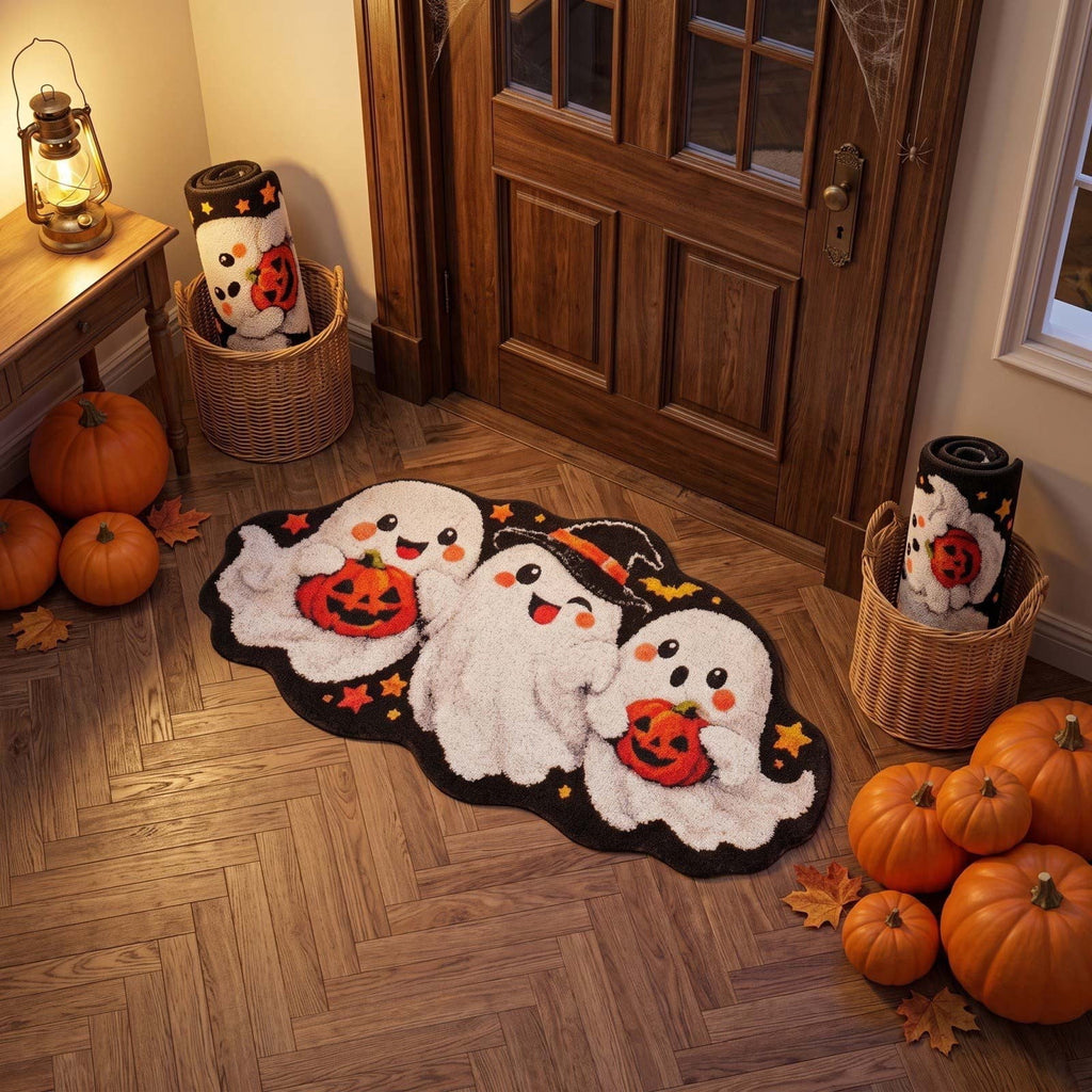 Halloween Wreath Shaped Rugs, Soft Indoor Mat for Entryway, Kitchen, Halloween Party, Pumpkin Witch Spooky Home Decor, 23.62x15.75 Inches