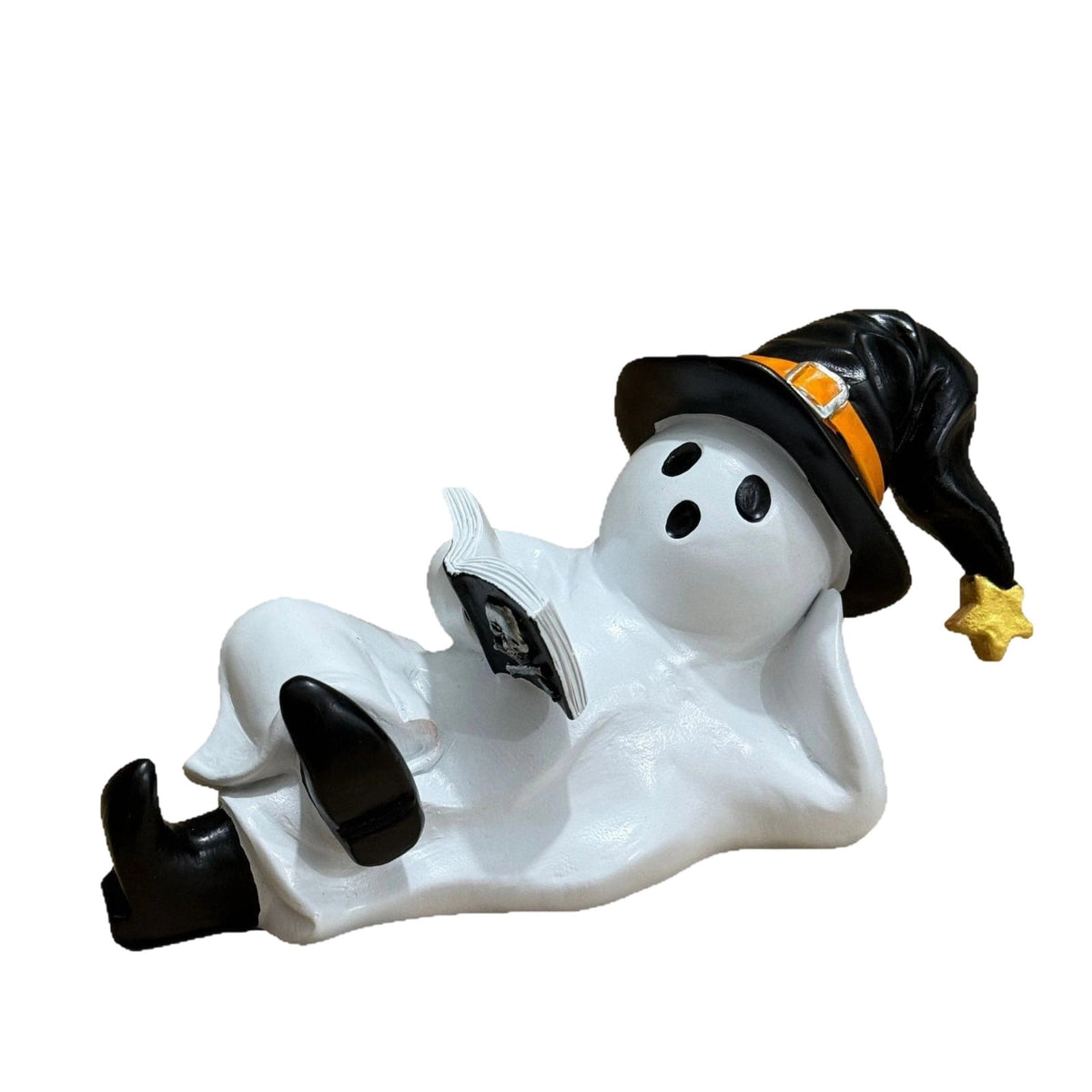 Halloween Ghost Figurine, Ghost Girl with Pink Bow & Hot Drink, Funny Ghost Statue Halloween Decor for Gift, Cute Spooky Tabletop Ornament for Home, Mantle, Desk & Party Decoration