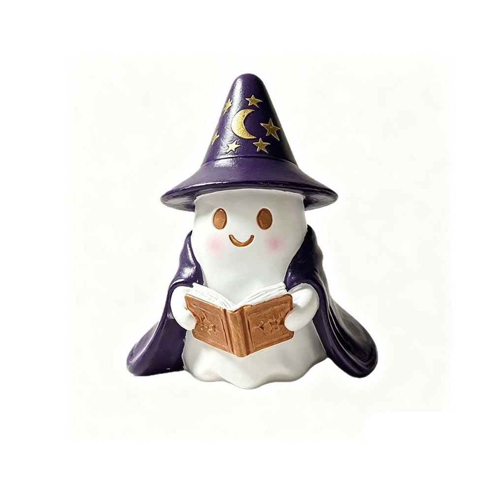 Halloween Ghost Figurine, Ghost Girl with Pink Bow & Hot Drink, Funny Ghost Statue Halloween Decor for Gift, Cute Spooky Tabletop Ornament for Home, Mantle, Desk & Party Decoration