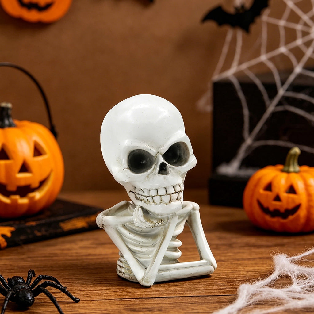 Halloween Ghost Figurine, Ghost Girl with Pink Bow & Hot Drink, Funny Ghost Statue Halloween Decor for Gift, Cute Spooky Tabletop Ornament for Home, Mantle, Desk & Party Decoration