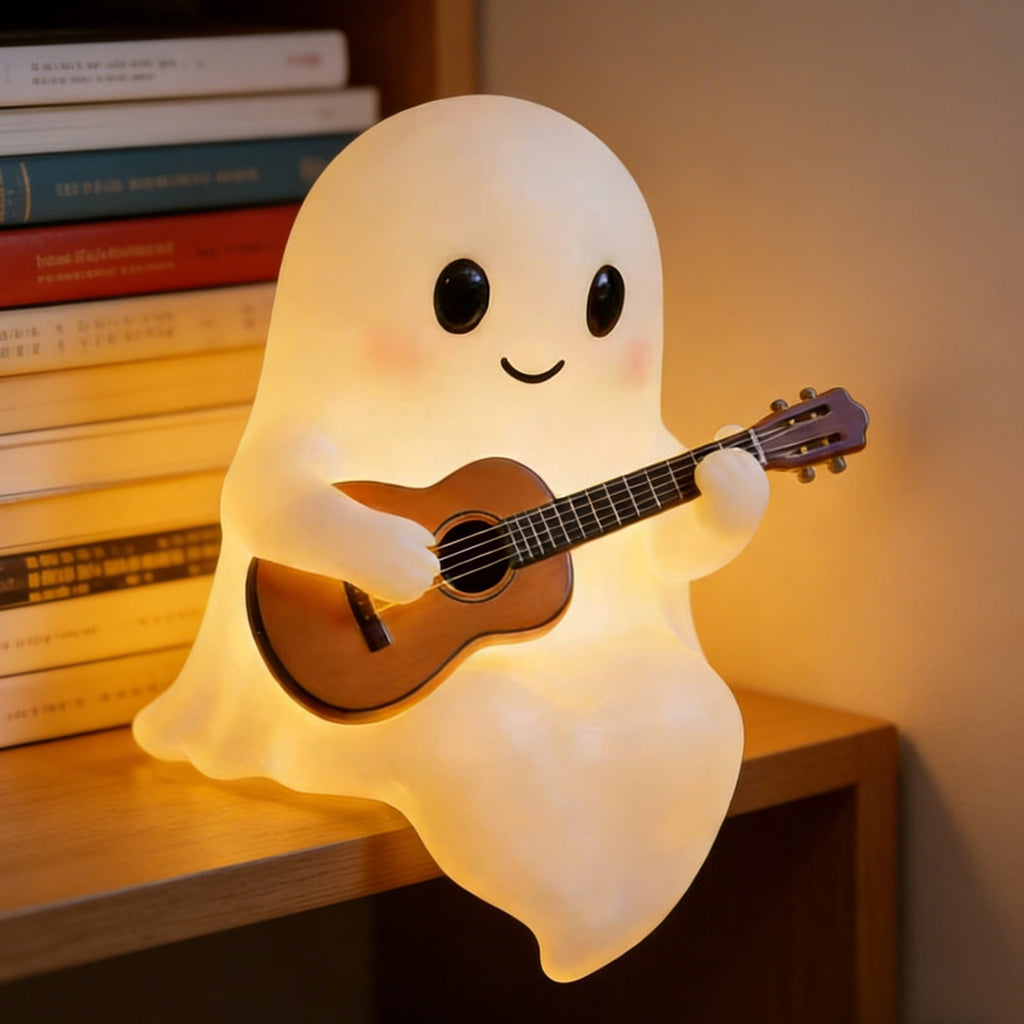 Halloween Ghost Night Light, Cute Ghost Playing The Guitar Lamp, Ghost Warm Lighted Figurine Lamps for Party Bedroom Study Room Home Dorm, Halloween Decor Indoor