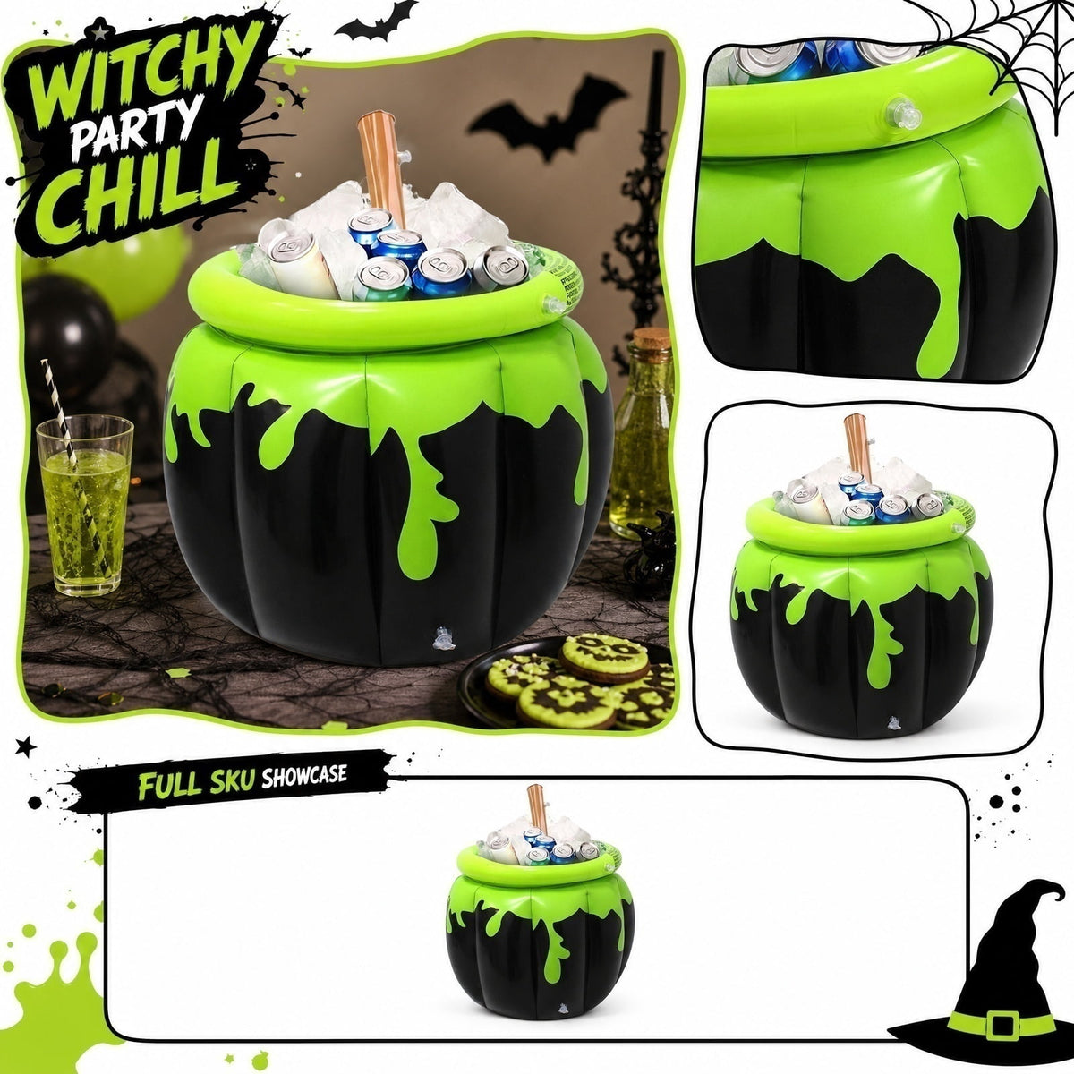 Halloween Inflatable Witch Legs Cauldron Cooler, 50+ Cans Super Capacity Drink Cooler, 40" Halloween Party Decorations for Holiday Party Home Indoor Outdoor Garden Lawn Yard