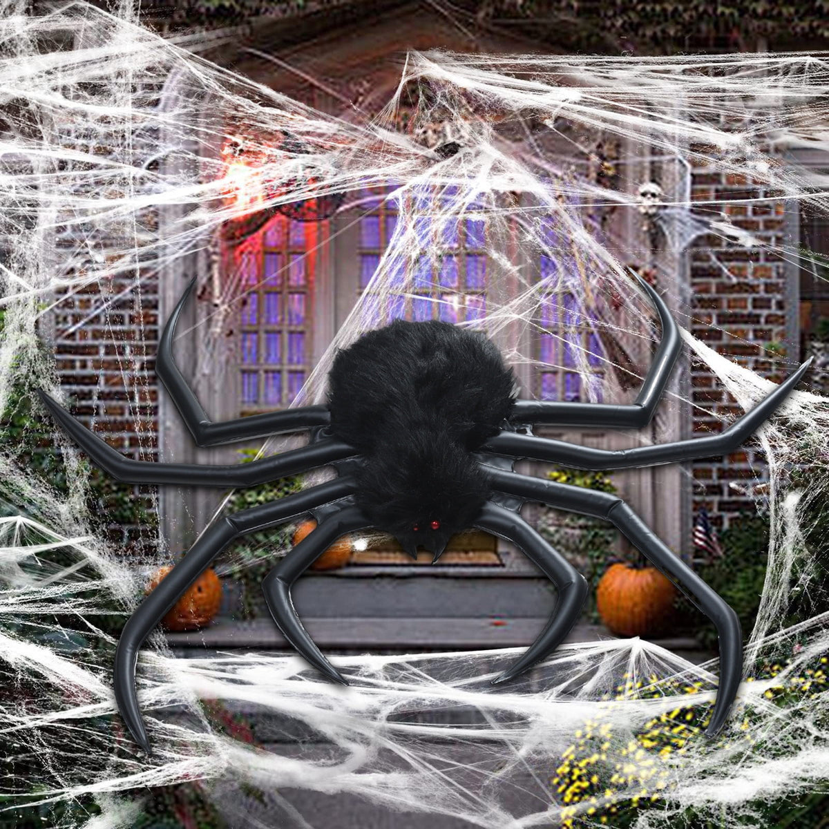 Halloween Inflatable Spider Halloween Outdoor Decorations Hairy Black Spider Scary Giant Spider Indoor Outdoor Blowup Spider Decoration Props For Halloween Yar