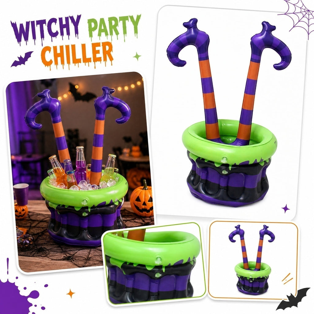 Halloween Inflatable Witch Legs Cauldron Cooler, 50+ Cans Super Capacity Drink Cooler, 40" Halloween Party Decorations for Holiday Party Home Indoor Outdoor Garden Lawn Yard