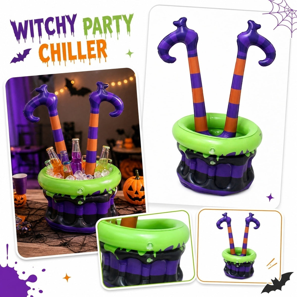 Halloween Inflatable Witch Legs Cauldron Cooler, 50+ Cans Super Capacity Drink Cooler, 40" Halloween Party Decorations for Holiday Party Home Indoor Outdoor Garden Lawn Yard