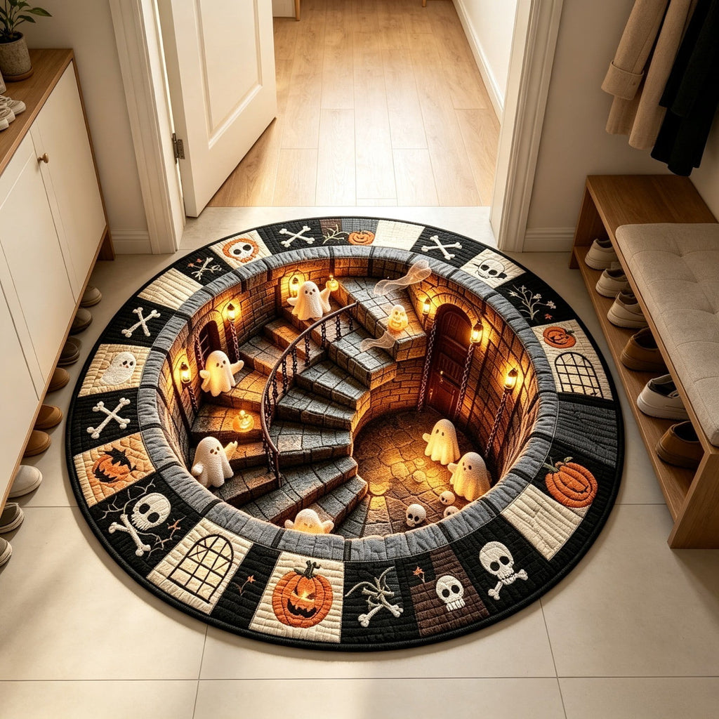 Halloween Wreath Shaped Rugs, Soft Indoor Mat for Entryway, Kitchen, Halloween Party, Pumpkin Witch Spooky Home Decor, 23.62x15.75 Inches