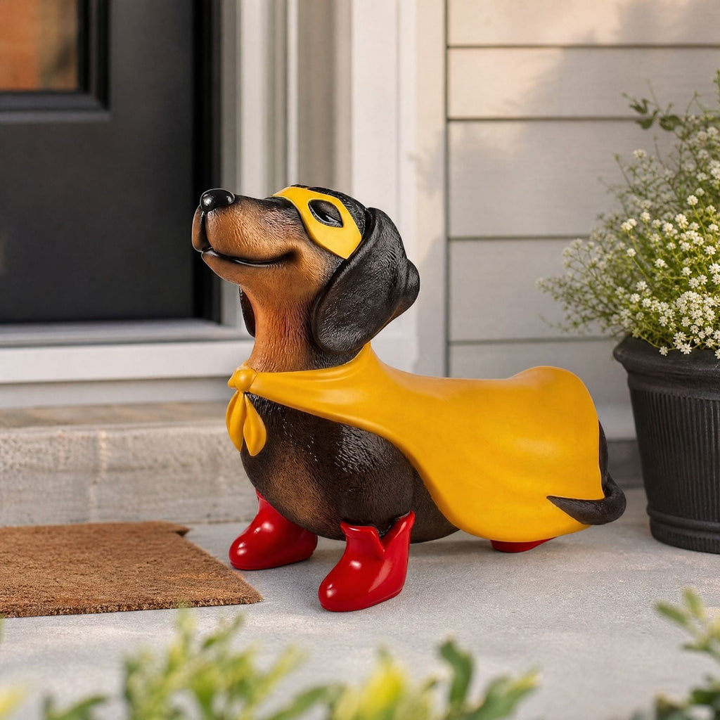 Halloween Light Up Blow Mold Super Hero Dachshund Wiener Dog Statue, Outdoor Indoor Fall Front Porch Lawn Decoration, Pet Lover Gift