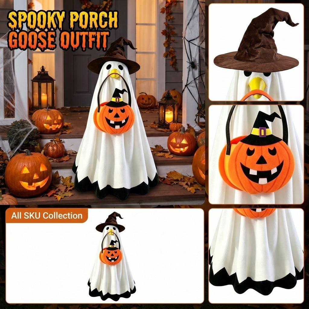 Halloween Garden Porch Decor, Porch Goose Outfits Halloween, 23 Inch Porch Goose Outfits, Witch Dress and Hat Set, Fits 23X11X26 Inch Standing Plush Goose for Front Porch Lawn