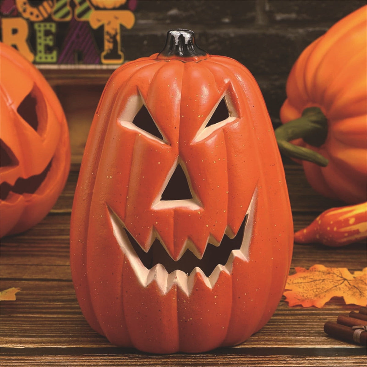 Halloween Pumpkin Lantern, Blow Mold LED Light Up Jack O Lantern for Indoor Outdoor Tabletop Decor, Spooky Holiday Centerpiece Prop for Home Party Mantel