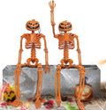 TETOU Halloween Pumpkin Skeleton Decorations with Posable Joints Skeletons for Party Haunted House Props Decorations, 2 Packs