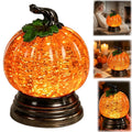 Halloween Pumpkin Snow Glitter Globe, Lighted Orange LED Fall Decor, Thanksgiving Centerpiece Seasonal Gift