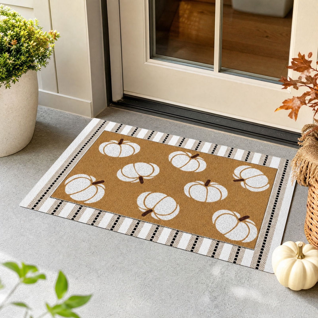 Halloween Dog Door Mat 16x24", Golden Retriever Ghost Pumpkin Welcome Rug for Porch, Halloween Outdoor Decorations