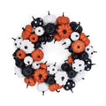 Halloween Pumpkin Wreath, 18 Inch Fall Wreath for Front Door with Orange, Black and White Pumpkins, Rattan Bottom Thanksgiving Indoor Outdoor Home Party Decor