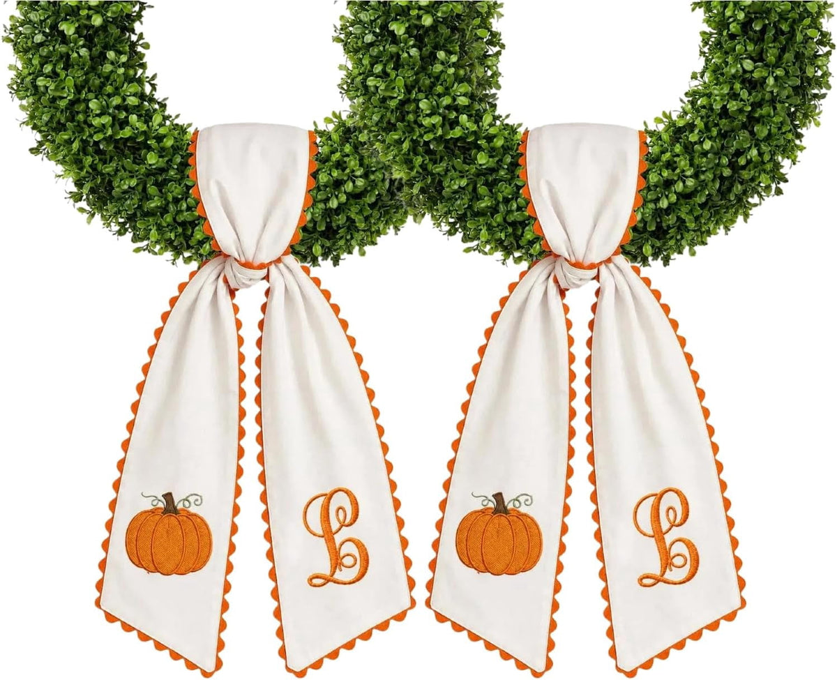 Halloween Pumpkin Wreath Sash Double-Sided Fall Door Ornament Thanksgiving Harvest Display 2-Pack