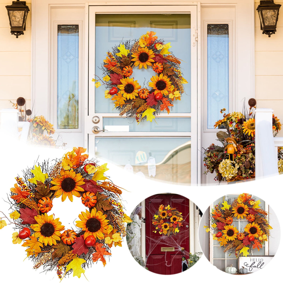 Fankiway Halloween Wreaths for front door, Halloween Black Flower Wreath Wall Door Hanging Festival Party Decor, Halloween Outdoor Wreath, Halloween Decorations