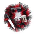 Halloween Red Mesh Mask Wreath, Creative Ghost Festival Party Wreath for Front Door Wall Hanging Haunted House Arrangement Props Festival Celebrations Decoration Holiday Home Decor