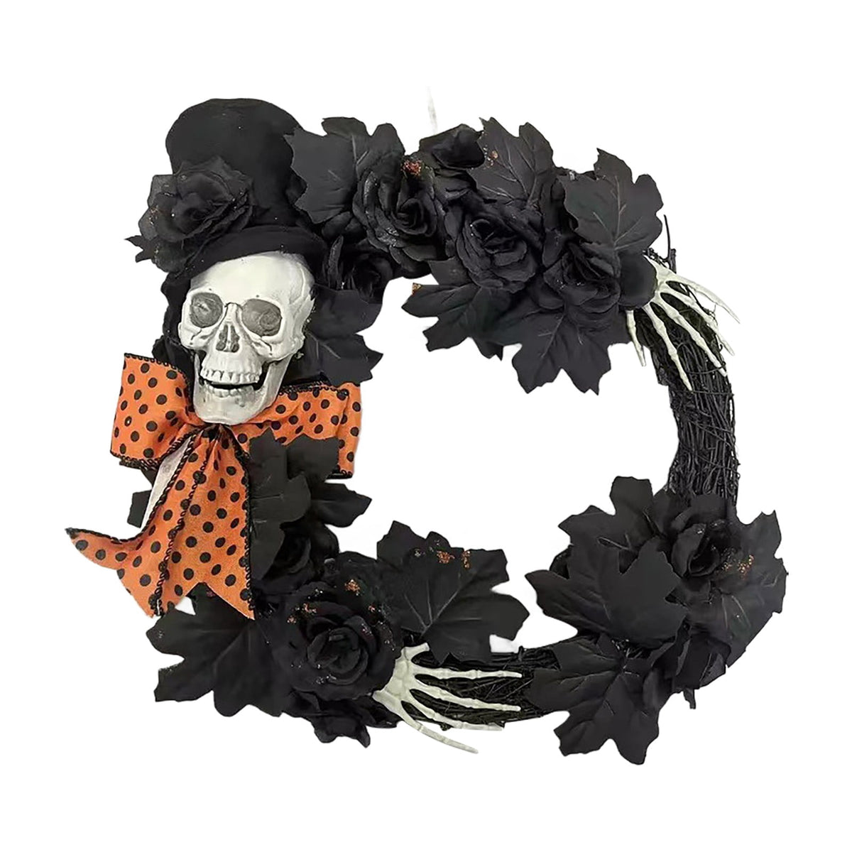 Halloween Wreath with Lights for Front Door, Collapsible Pre-Lit Wreath with Pumpkin Halloween Decorations for Home Wall Decor