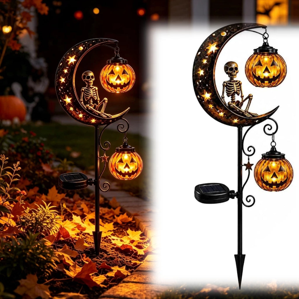 Halloween Solar Garden Stake Light,Metal Hanging Pumpkin Lantern Waterproof for Yard Lawn Proch