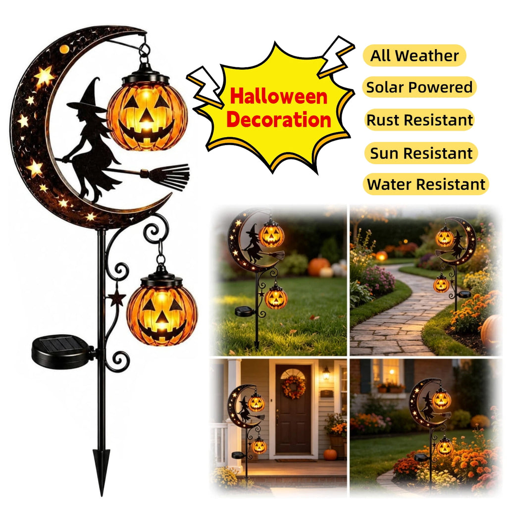 Halloween Solar Garden Stake Light,Metal Hanging Pumpkin Lantern Waterproof for Yard Lawn Proch