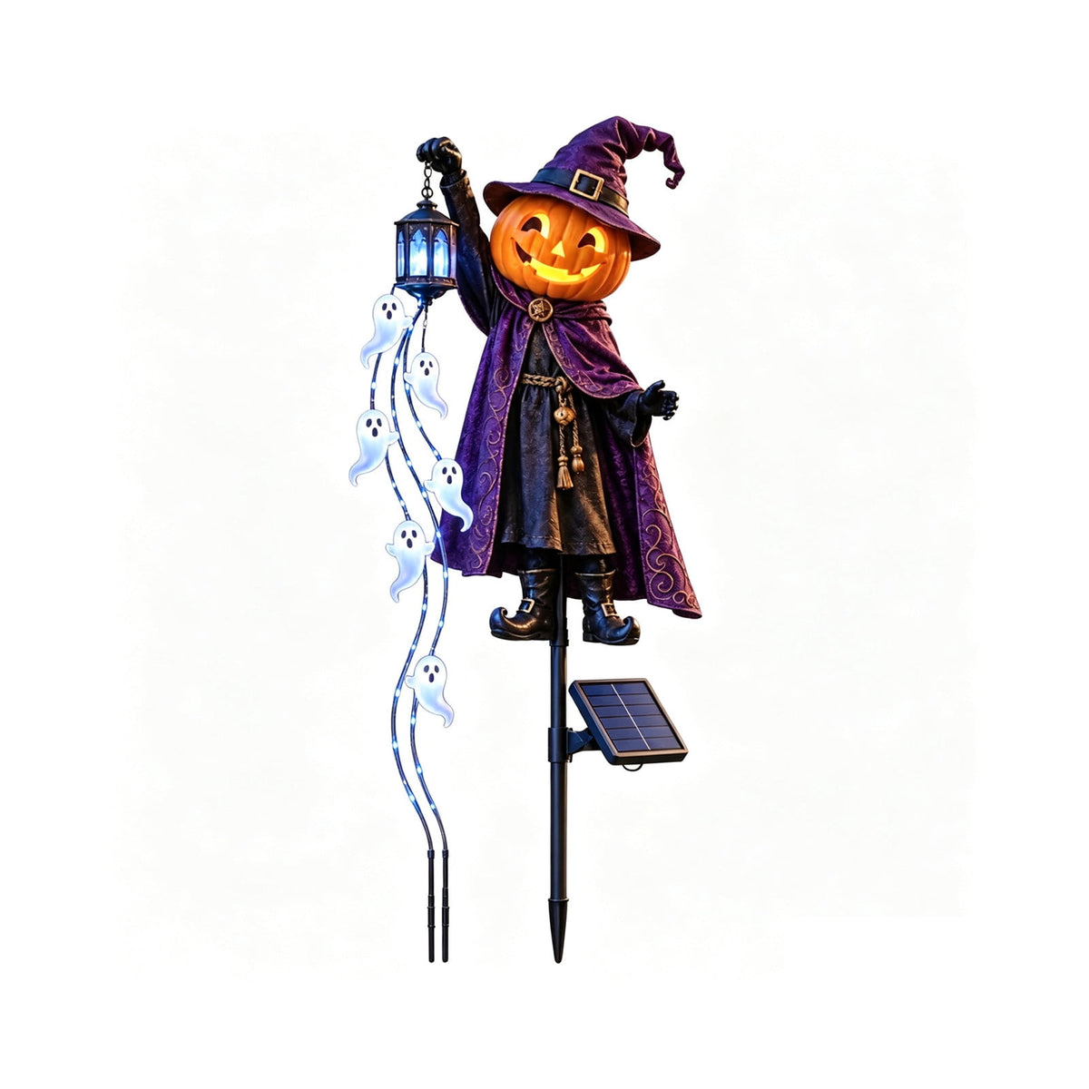 Halloween Solar Garden Stake Light,Metal Hanging Pumpkin Lantern Waterproof for Yard Lawn Proch