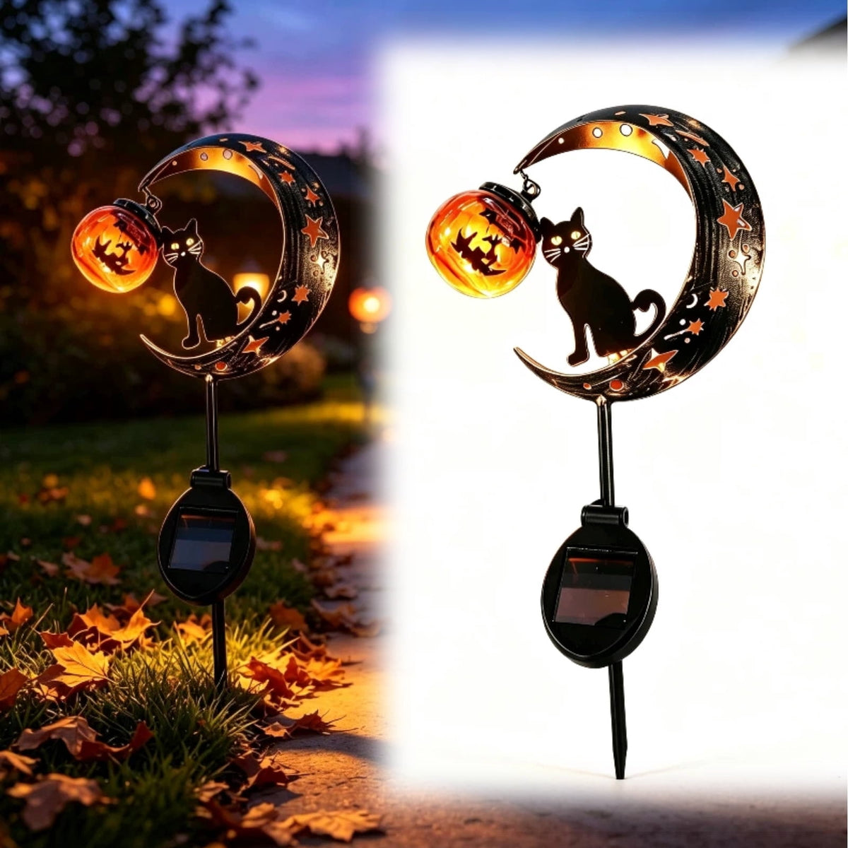 Halloween Solar Garden Stake Light,Metal Hanging Pumpkin Lantern Waterproof for Yard Lawn Proch