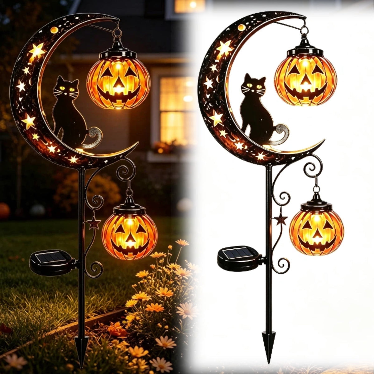 Halloween Solar Garden Stake Light,Metal Hanging Pumpkin Lantern Waterproof for Yard Lawn Proch