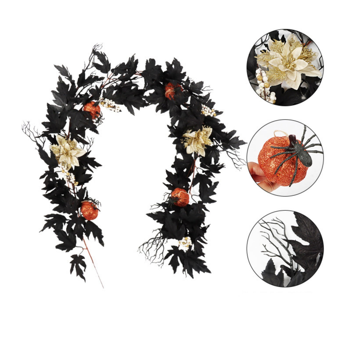 Halloween Artificial Maple Leaf Pumpkin Vine with LED Lights 67-71 Inch Lighted Fall Foliage Garland for Home Halloween Holiday Party Decor