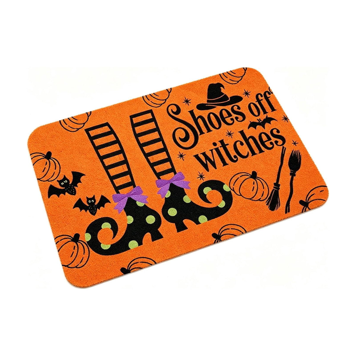 Halloween Heart Print Doormat 60x40cm, Black Orange Spooky Entry Mat for Front Door, Non-Slip Indoor Outdoor Rug