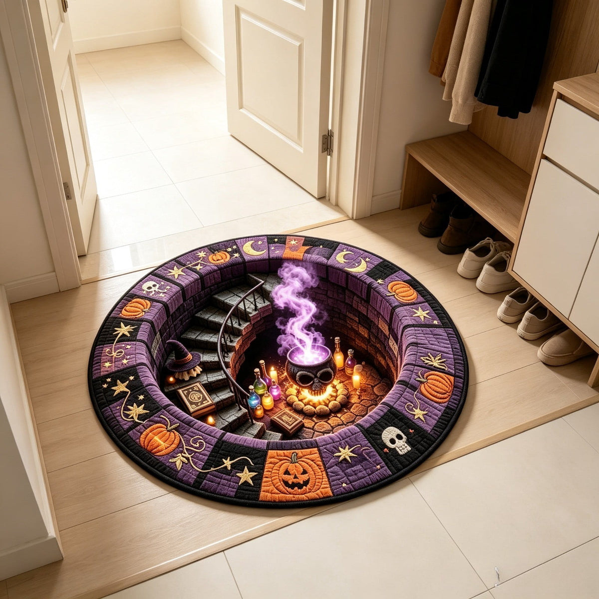 Halloween Wreath Shaped Rugs, Soft Indoor Mat for Entryway, Kitchen, Halloween Party, Pumpkin Witch Spooky Home Decor, 23.62x15.75 Inches