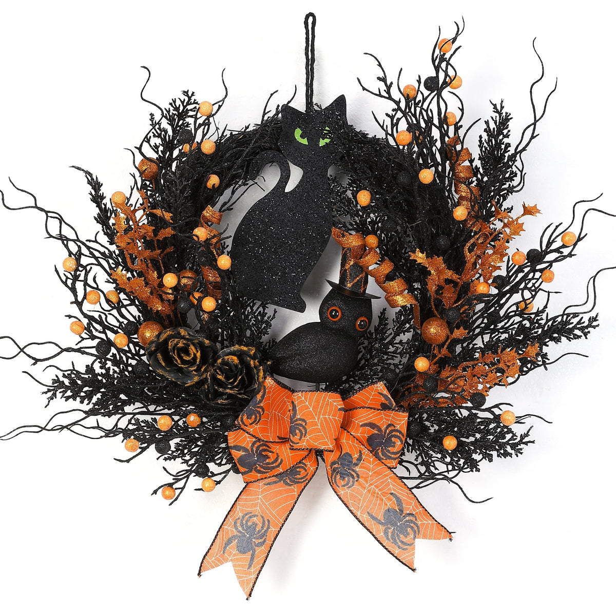Halloween Wreath, Halloween Decorations Prelit Front Door Wreath for Indoor Wall Window Decor（18/20/22 Inch）