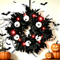 Halloween Wreaths Decoration for Front Door,Black Maple Pumpkin Wreath Decor with Lights,Fall Artificial Flower Wreath for Halloween Thanksgiving Wall,Window,Indoor Outdoor Halloween Home Decoration