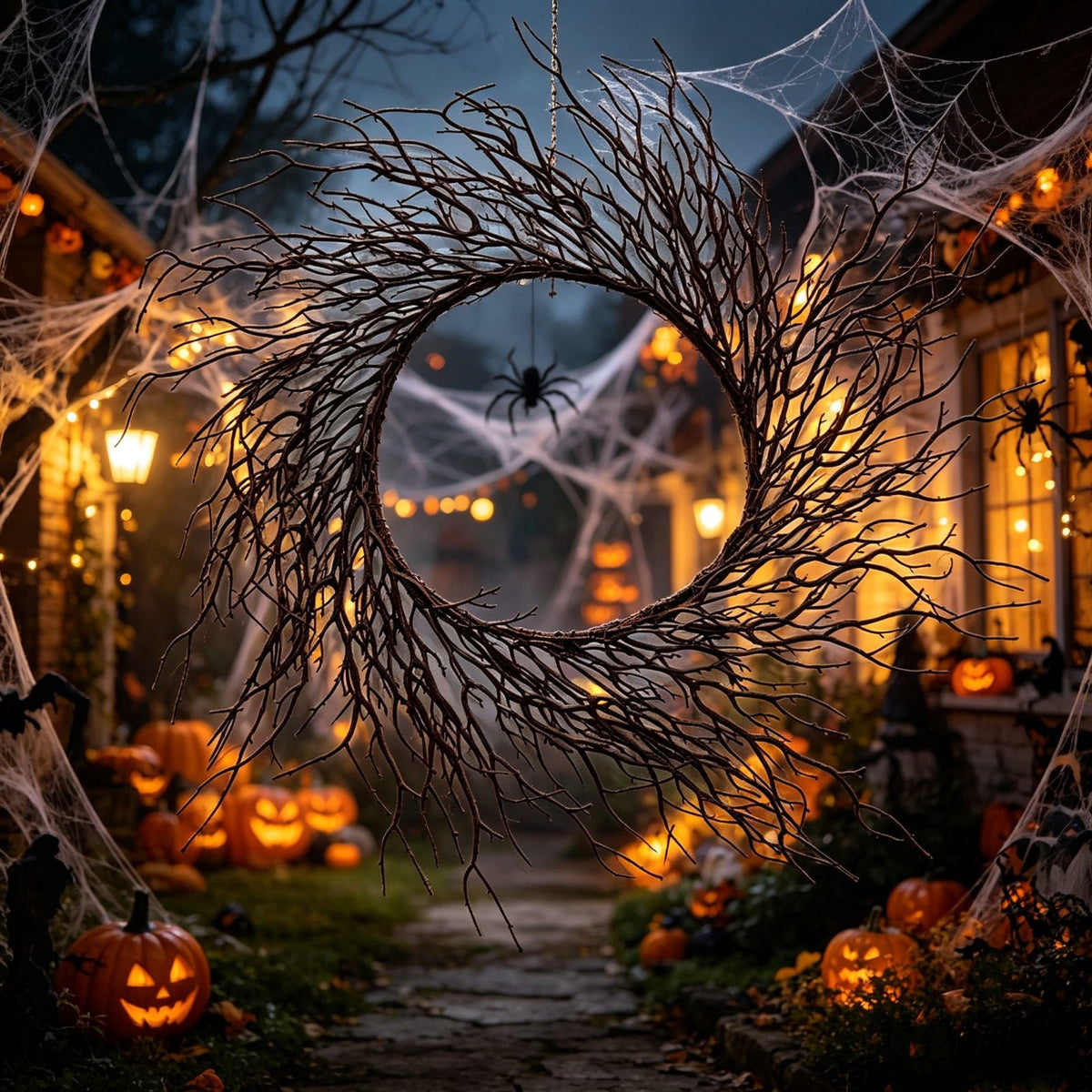 17" Halloween Wreaths for Front Door,Black Bats and Purple Spider Wreath,Spooky Gothic Outdoor Halloween Decoration For Halloween Party,Outdoor/Indoor Porch,Home Holiday Decor