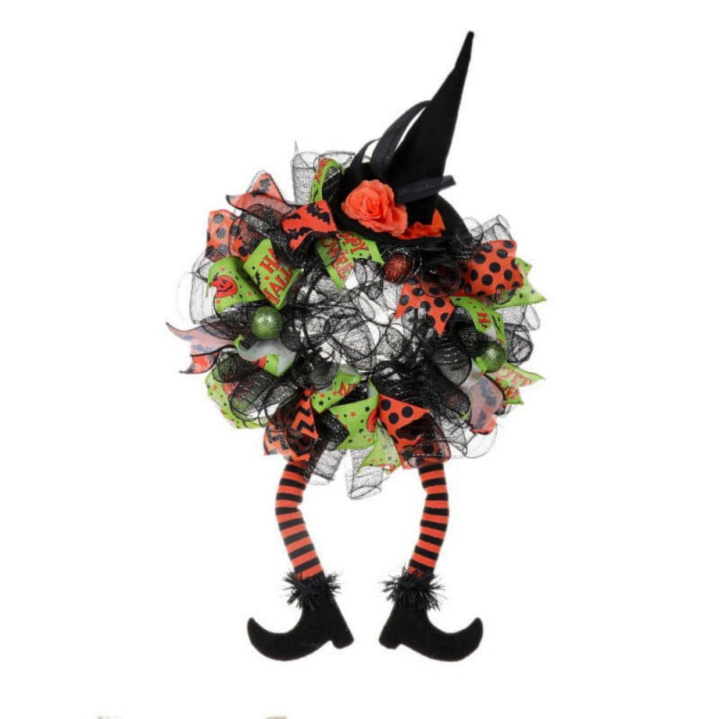 Halloween Wreaths, Halloween Decorations Witch Hat and Legs Wreath, Front Door Wall Light up Wreath Ornaments Holiday Party Halloween Thanksgiving Decor