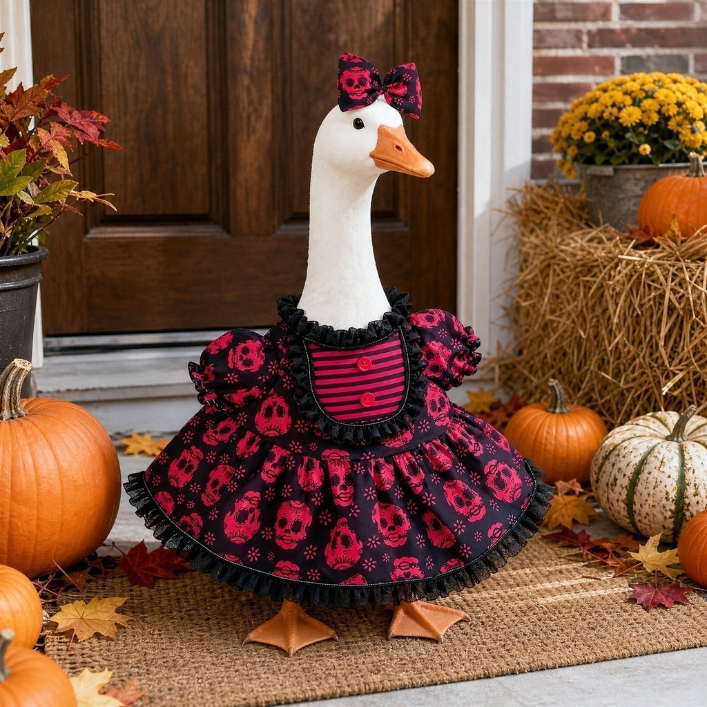 Halloween Garden Porch Decor, Porch Goose Outfits Halloween, 23 Inch Porch Goose Outfits, Witch Dress and Hat Set, Fits 23X11X26 Inch Standing Plush Goose for Front Porch Lawn