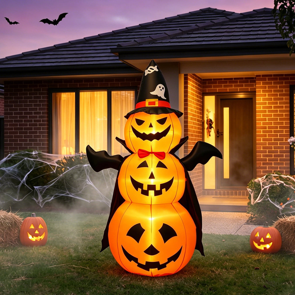 MAGOTAN 8 ft Halloween Inflatable Pumpkin Halloween Inflatable Pumpkins Ghost Tombstone Outdoor Yard Decoration Build-in 7 LED White Lights