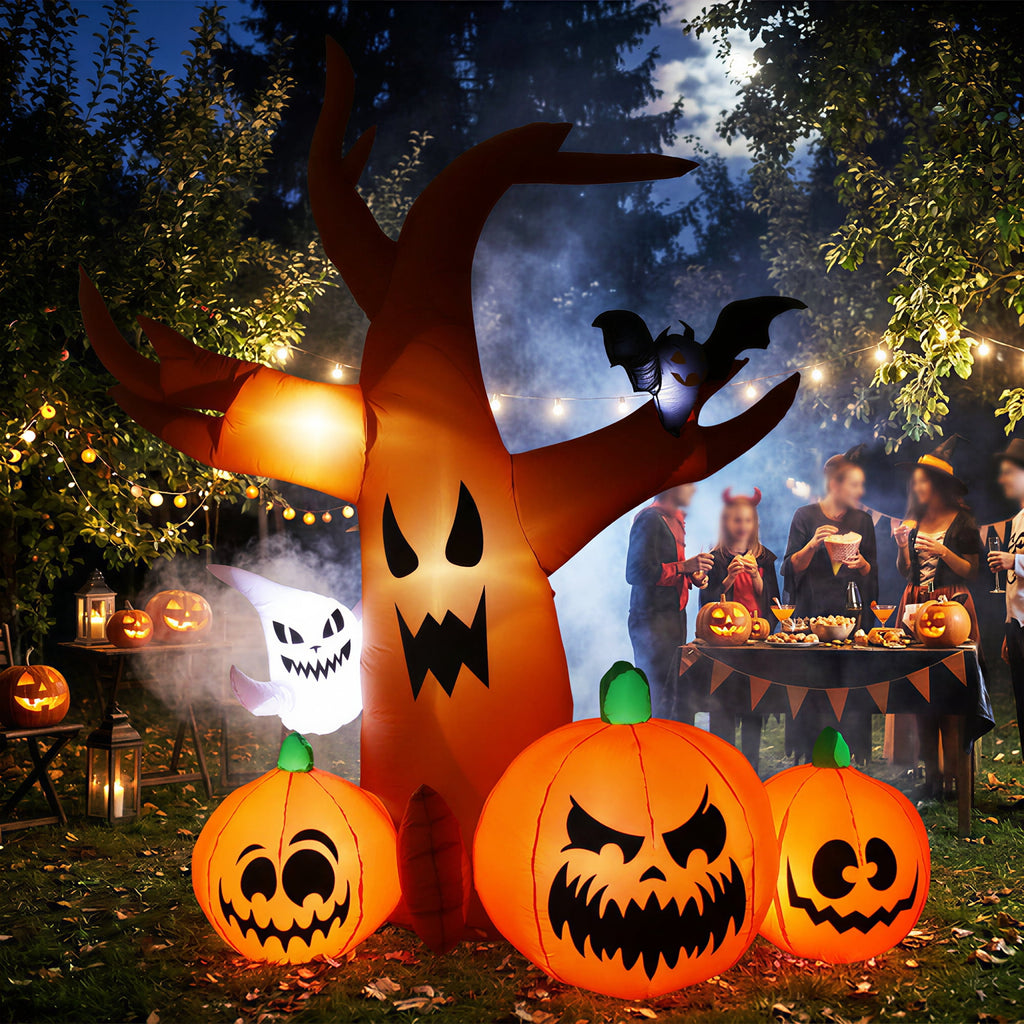 MAGOTAN 8 ft Halloween Inflatable Pumpkin Halloween Inflatable Pumpkins Ghost Tombstone Outdoor Yard Decoration Build-in 7 LED White Lights